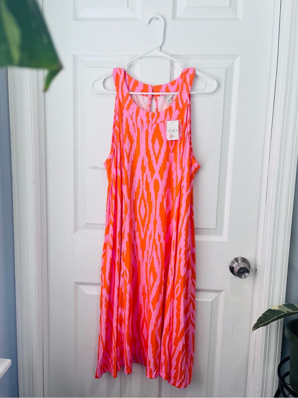 Cato Pink & Orange Sleeveless Midi Dress - Ikat Print